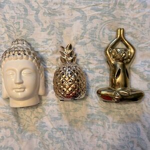 Gold Yoga Dog + Rose Gold Pineapple + Buddha Head incense Holders Home Decor